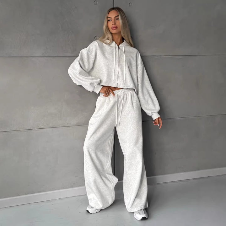 Kvinder cropped hoodie og brede joggerbukser sæt Skovae