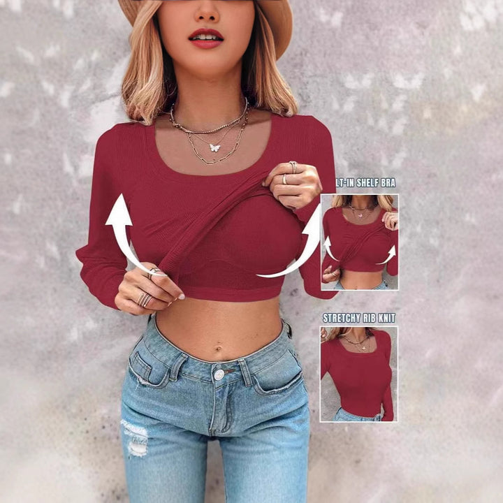 Kvindernes cropped langærmede skjorte med integreret tanktop Stilla