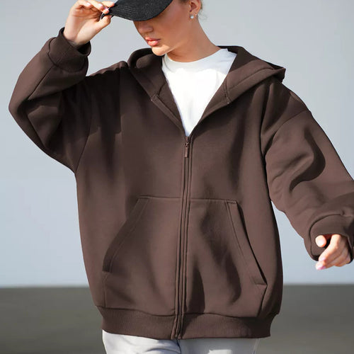 Kvinder blød zip hoodie jakke med kængurulommer Skovae
