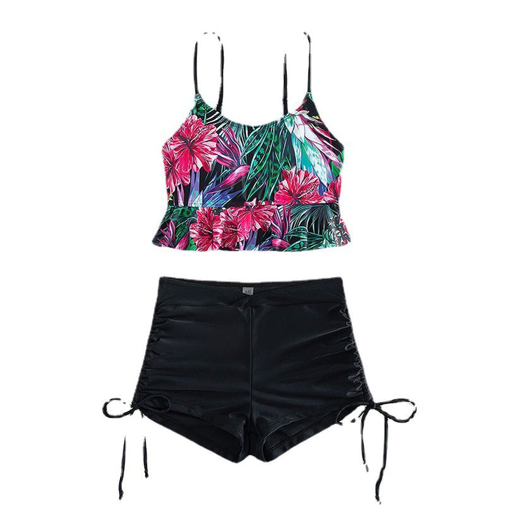 Dame Crop-Top og højtaljede badebukser med blomsterdesign Stilla