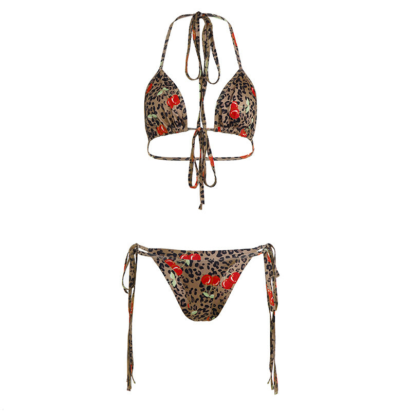 Dame trendy bikini med floralt leopardmønster og justerbare stropper Skovae