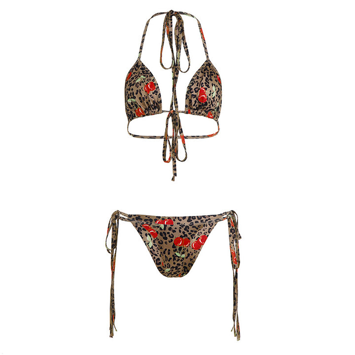 Dame trendy bikini med floralt leopardmønster og justerbare stropper Skovae