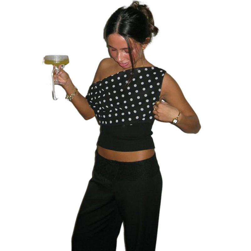 Damer Elegant Polka-Dot Overdel med asymmetrisk Design Stilla
