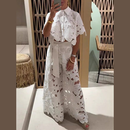 Dame Elegant Sommerdragt med blomster Spids Overlay Stilla
