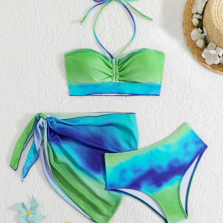 Dame bikini sæt med støttende bandeau top og farverige tænkefskørt Stilla