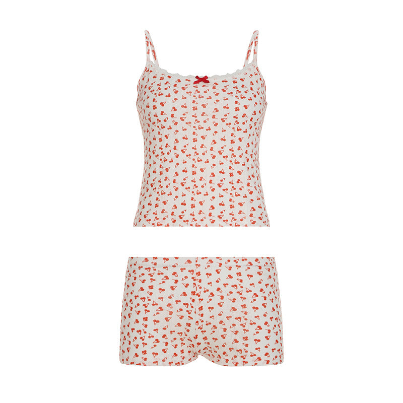 Dame natdragt-sæt med legesygt hjerte-mønster og justerbare stropper Skovae