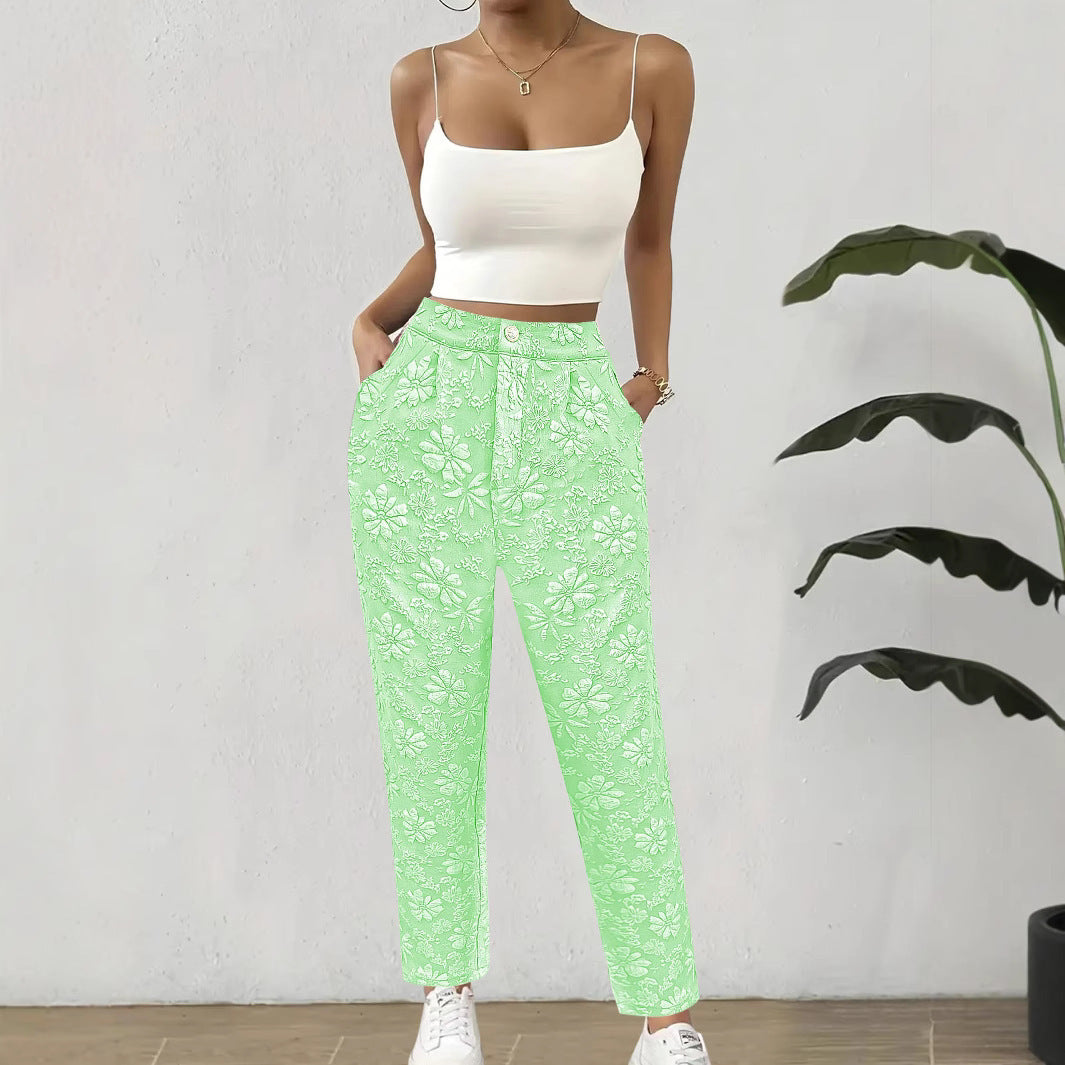 Dame Floral Print Afslappet Fit Bukser Stilla