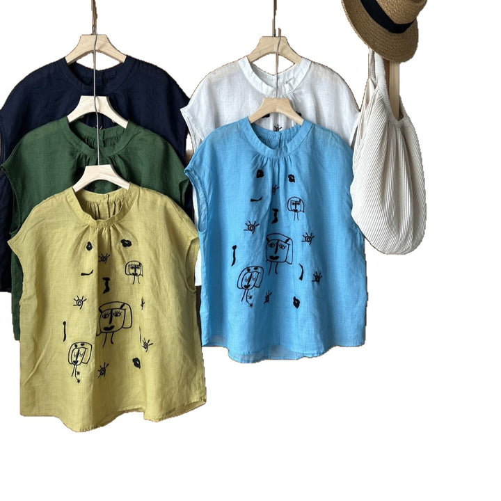 Femme Kunstnerisk Broderet Bluse med Flydende Snit Stilla