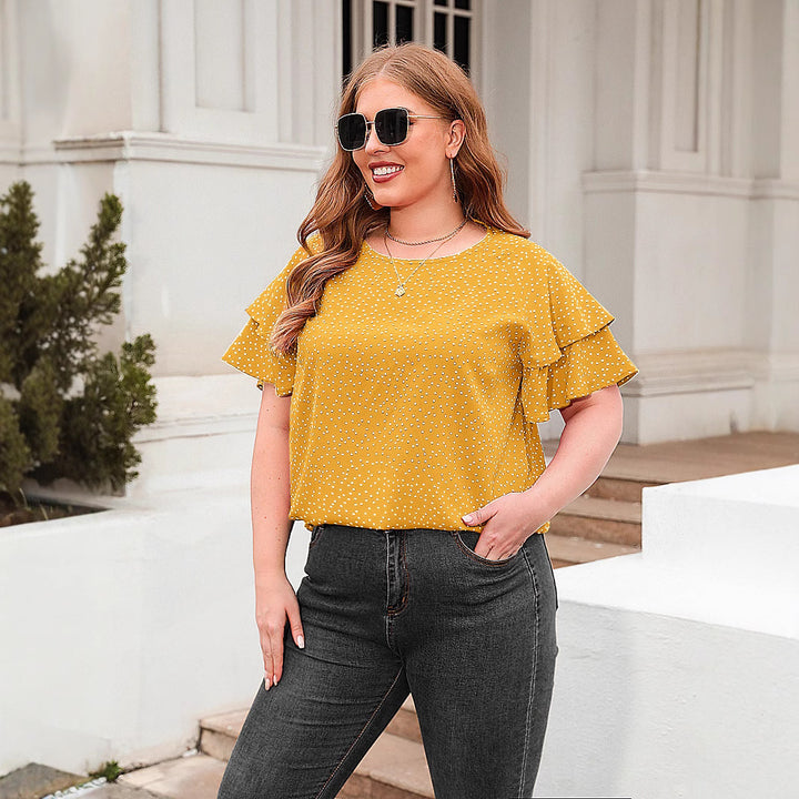 Dame Bluse med volanter og prikkedesign Skovae