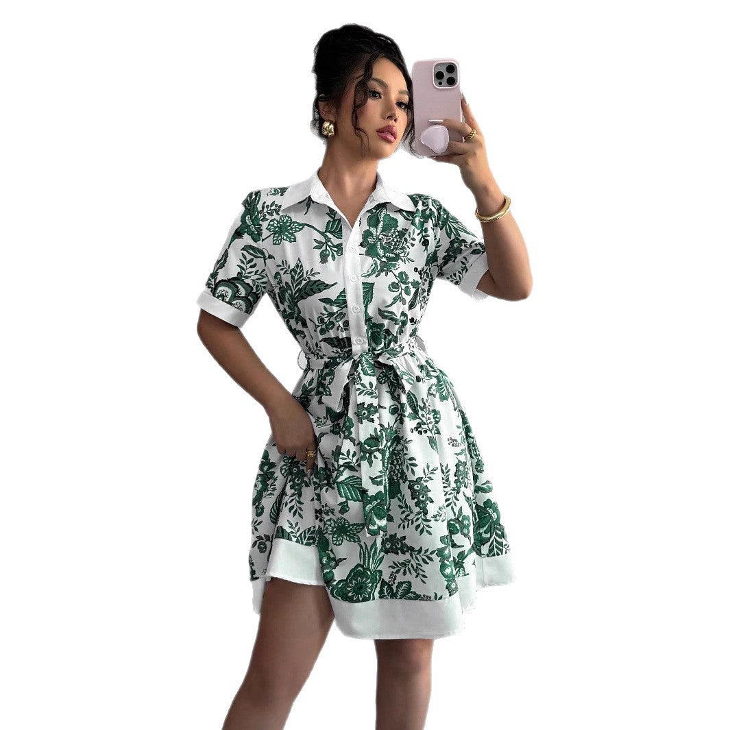 Dame Blomsterprint Button-Up Skjortekjole Stilla