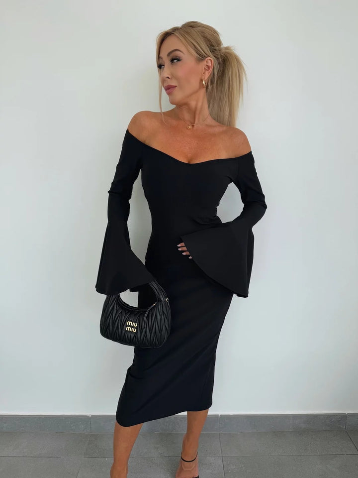 Dame Off-Shoulder klokkeærme midi kjole Stilla