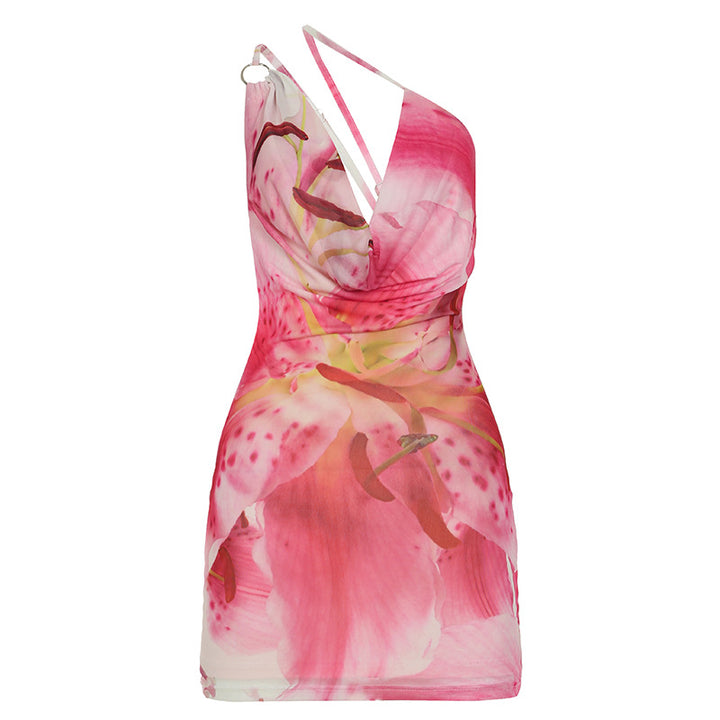 Dame bandeau-kjole med blomstermotiv og tætsiddende snit Skovae
