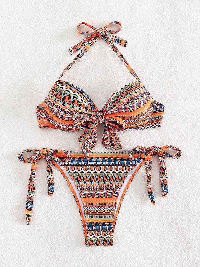 Dame Triangle Top Bind-Detail Bikini Sæt Stilla