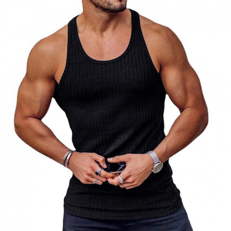 Herrer nan ribbet muscle shirt med U-udskæring og strækbar bomuldsblanding Skovae