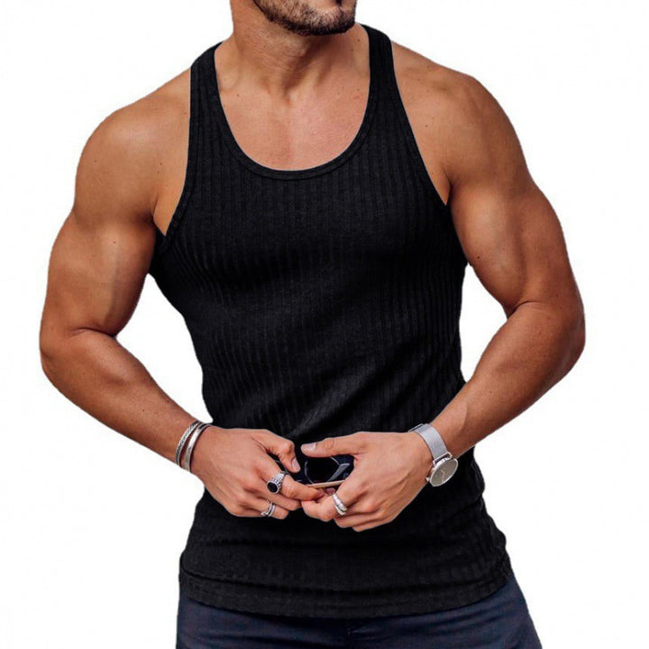 Herrer nan ribbet muscle shirt med U-udskæring og strækbar bomuldsblanding Skovae