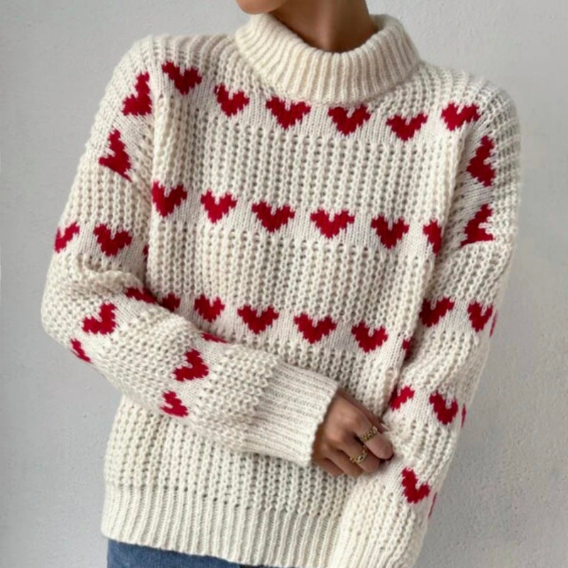 Femme Hjerte mønster Strik pullover Stilla