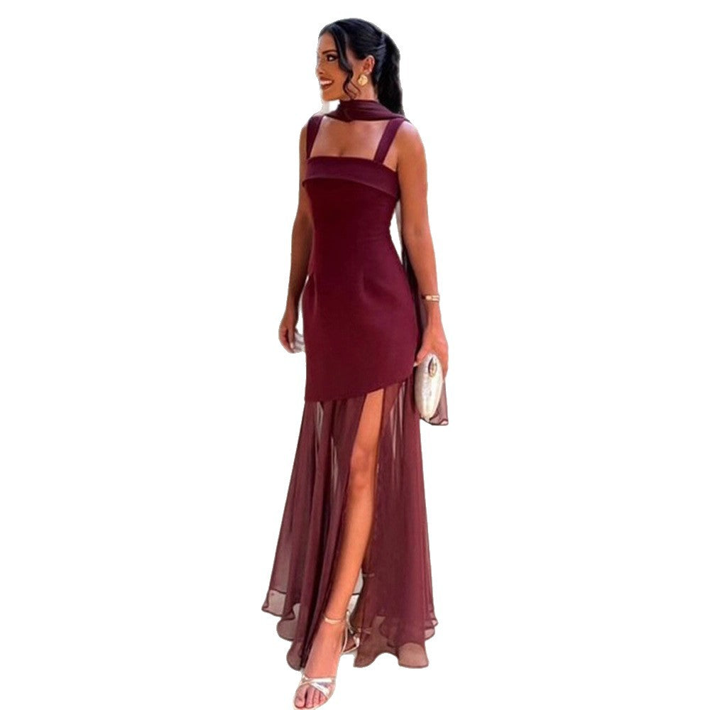 Dame Maxikjole med raffineret split og elegant chiffonfor Stilla