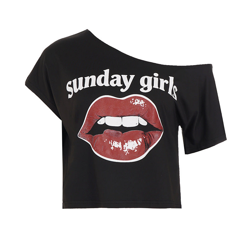 Dame Oversized T-Shirt med kreativ læber-print Skovae