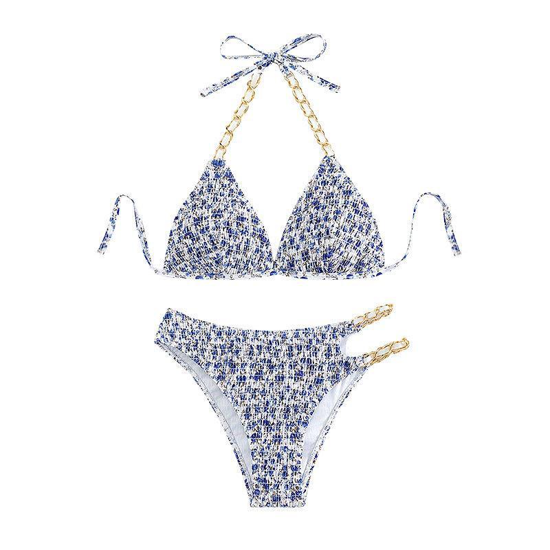 Dame triangle-bikini med kunstnerisk mønster og justerbare kæder Skovae