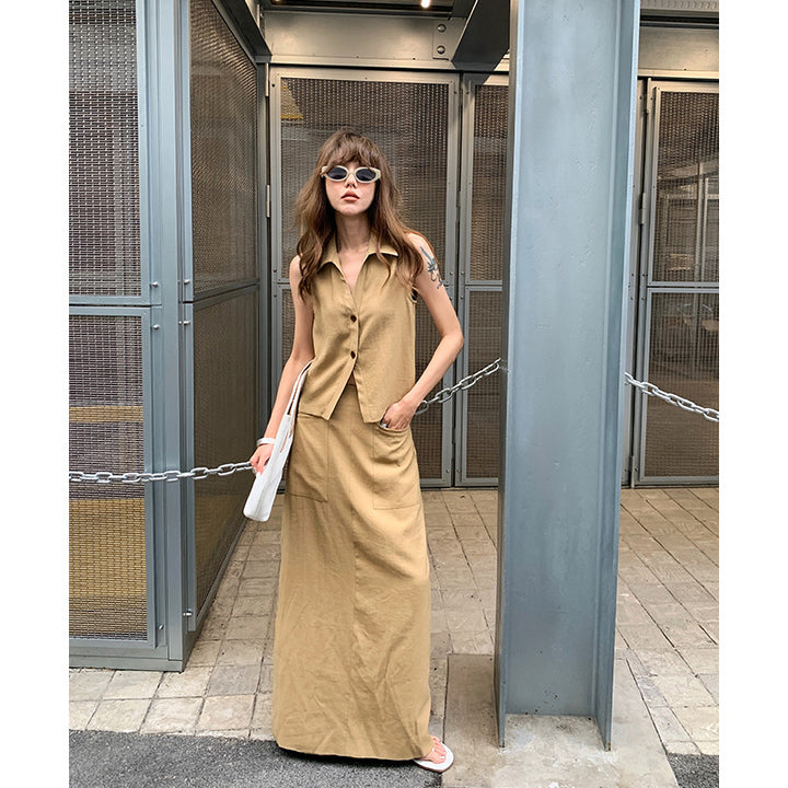 Dame elegant Maxikjole med struktureret overdel og side split Stilla