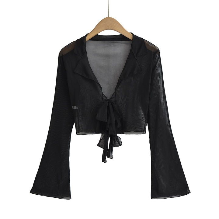 Damer stilfuld cropped bluse med flydende stof og ruffles detaljer Stilla