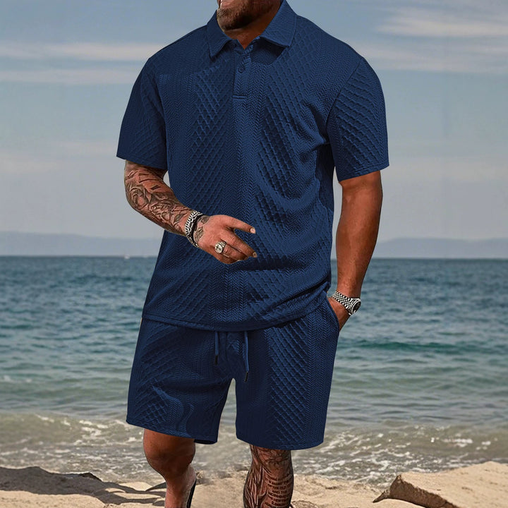 Herrer nan tekstureret jacquard-polo shirt kortærmet smal pasform med polo krave Skovae