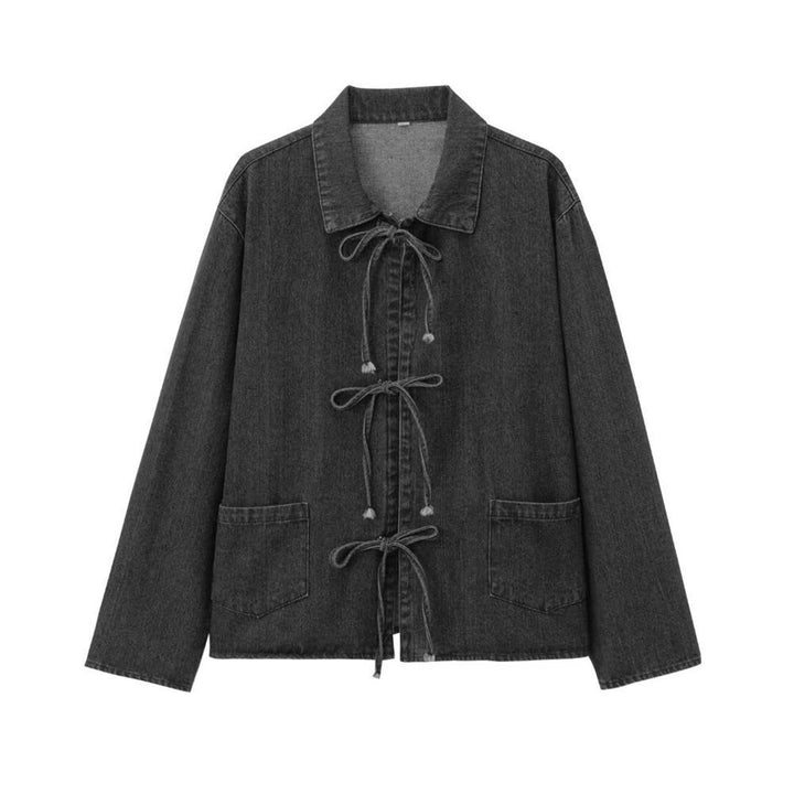 Dame Casual Denim Utility Jakke med Snøre Stilla