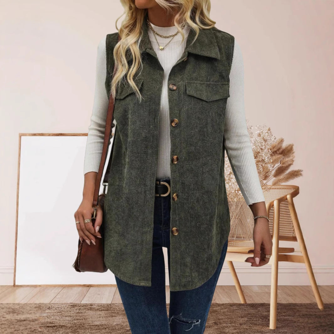 Dame casual vest med knapdetaljer og to påsyede lommer Stilla