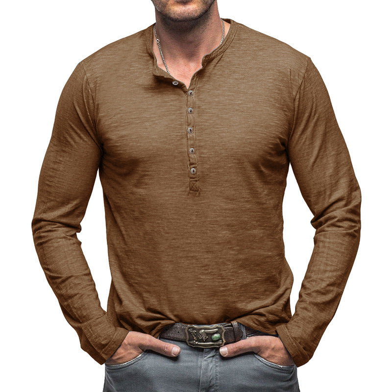 Herrer Langærmet Henley-skjorte med elegant knaplukning og struktureret stof Stilla