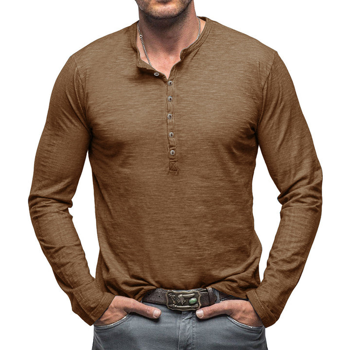 Herrer Langærmet Henley-skjorte med elegant knaplukning og struktureret stof Stilla
