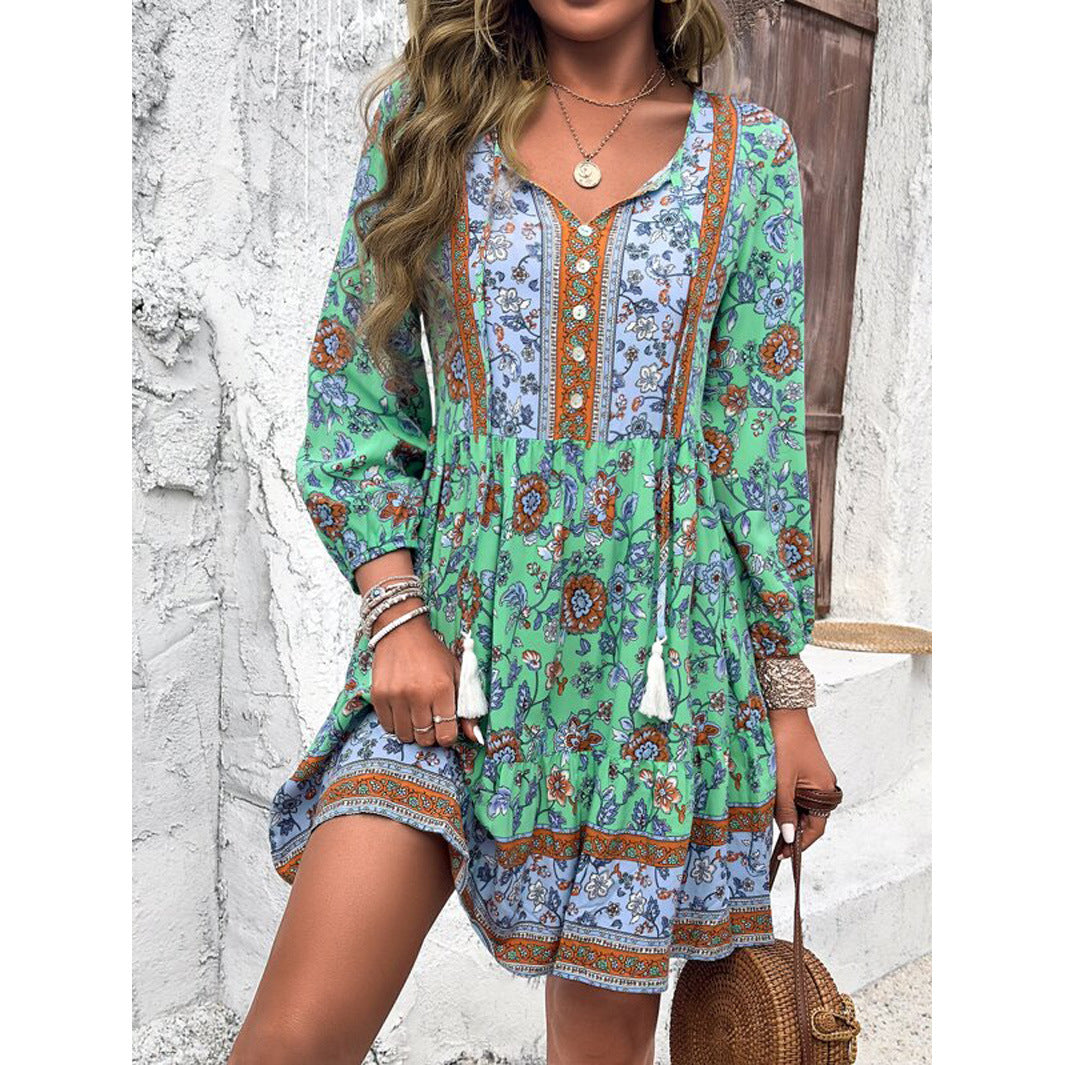 Dame Sommerlig Boho Kjole med dekorative detaljer Stilla