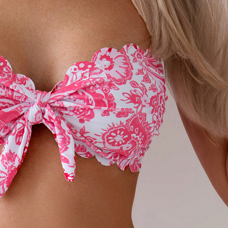 Dame bandeau-bikini med blomster pynt Skovae