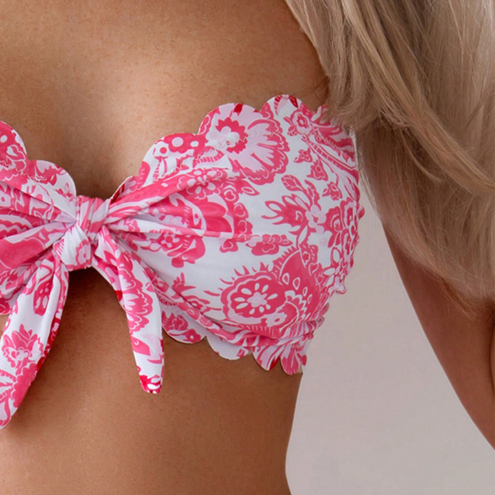 Dame bandeau-bikini med blomster pynt Skovae
