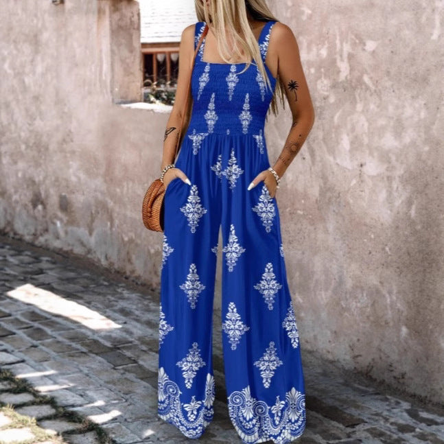 Dame luftig jumpsuit med blomstermønster og praktiske lommer Stilla