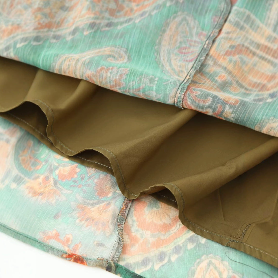 Dame Maxiskørt i elegant paisley-mønster med elastisk linning Skovae