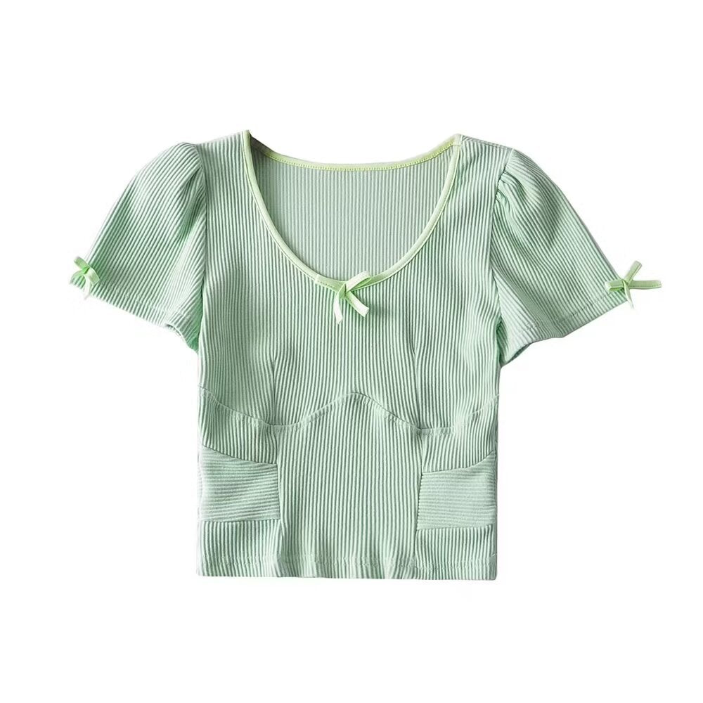 Dame Crop-top med legende flæse design og søde sløjfer Stilla