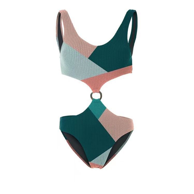 Dame enhed bikini med innovativt cut-out design og geometrisk mønster Stilla