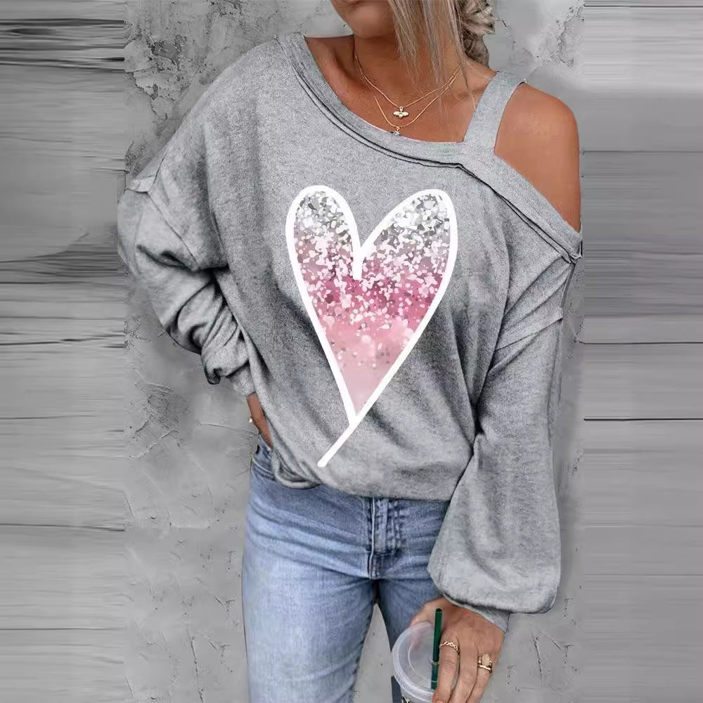 Dame casual oversized pullover med hjerteformet glimmerdesign Stilla