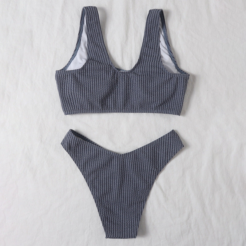 Dame sport-bikini-sæt med struktureret bustier og højskåret trusse Skovae