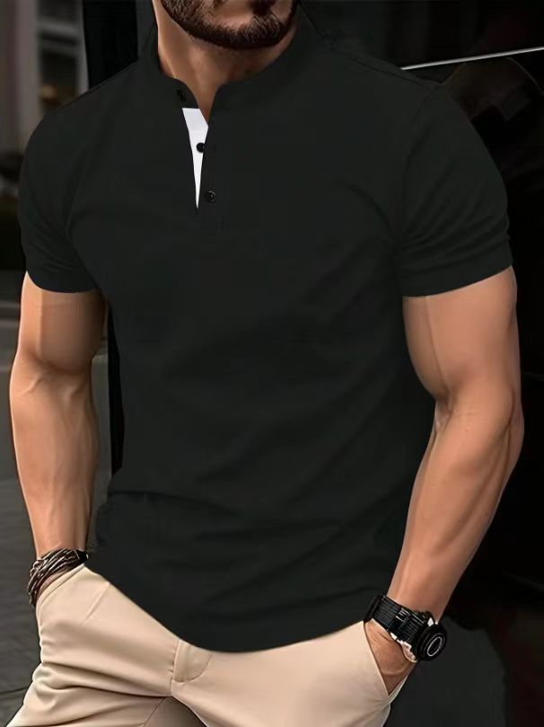 Herren poloshirt med moderne ståkrave og kontrasterende knapper Stilla