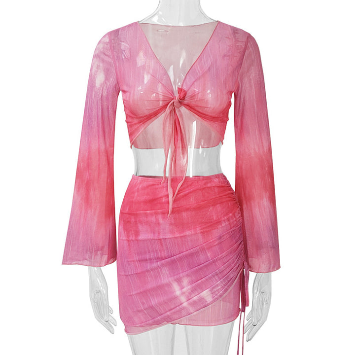 Dame casual Crop-top med asymmetrisk nederdel og lange ærmer Skovae