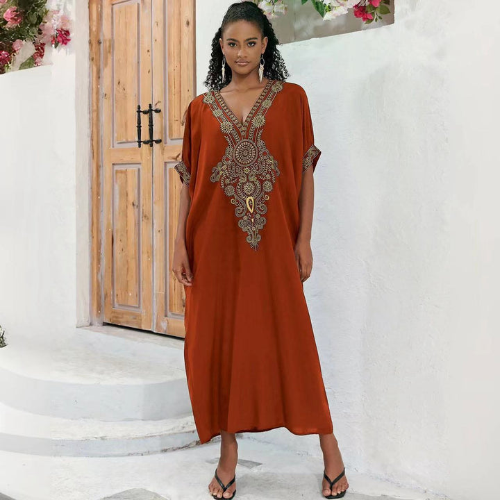Dame Maxi-Kaftan med fint broderet design og vide ærmer Stilla