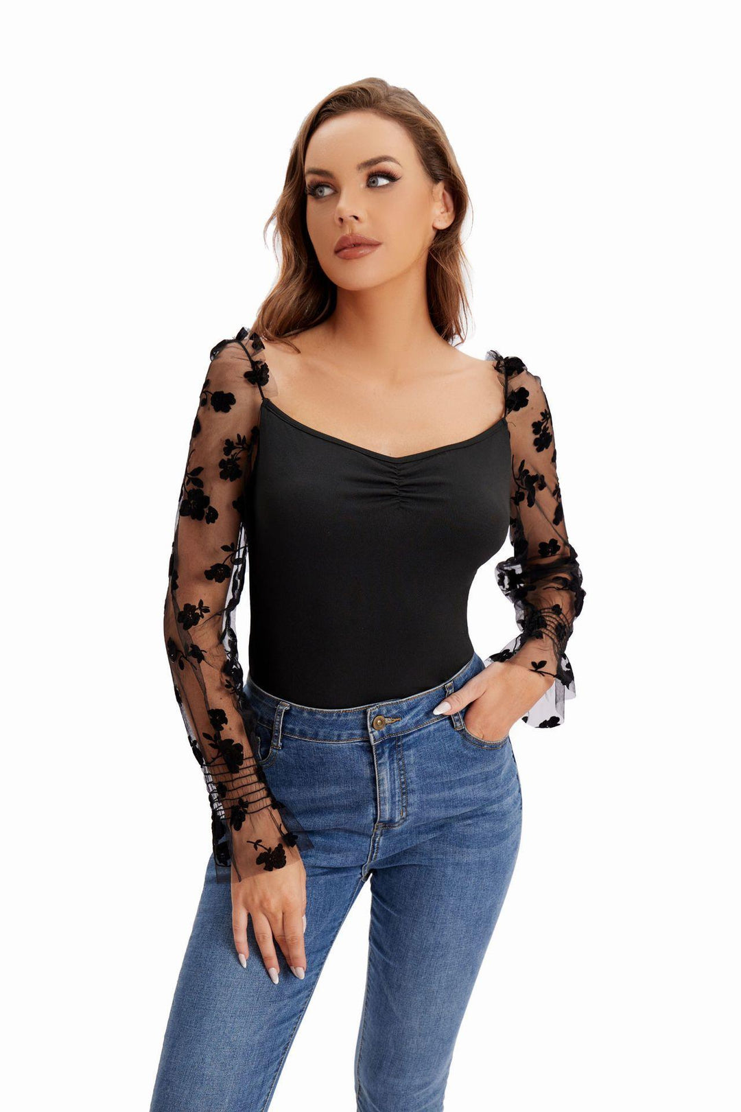 Dame Body med blomsterpuffærmer og elegant design Stilla