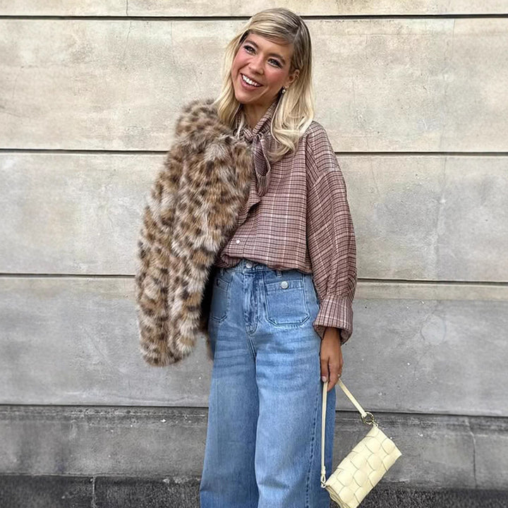 Dame Kort Pelsjakke med Leopardmønster Stilla