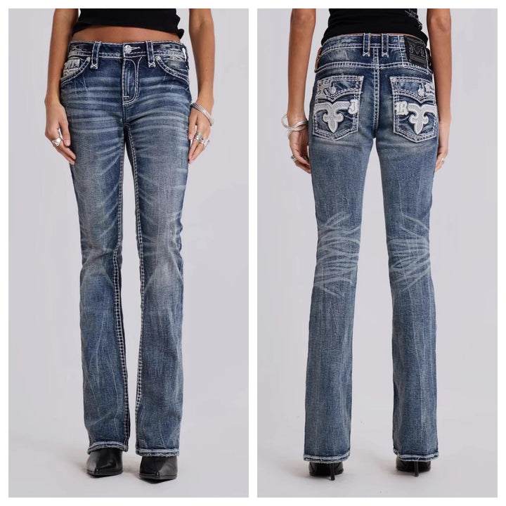 Dame Flared Bootcut Denim Jeans med dekorative syninger Stilla
