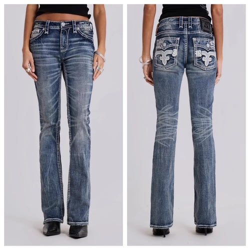 Dame Flared Bootcut Denim Jeans med dekorative syninger Stilla