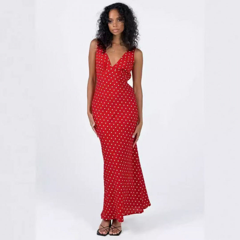 Dame Polka Dot Halterneck Midi Kjole Stilla