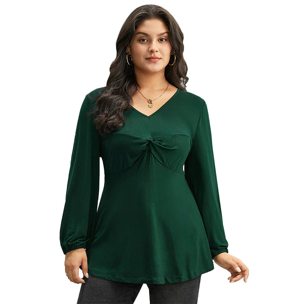 Dame elegant top med fast rynk og V-hals Stilla