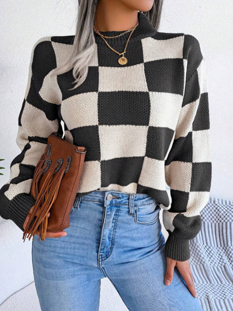 Femme Skakbræt-Strikpullover Stilla