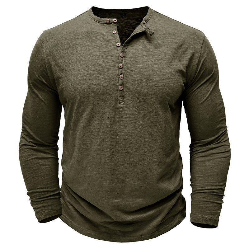 Herrer Langærmet Henley-skjorte med elegant knaplukning og struktureret stof Stilla